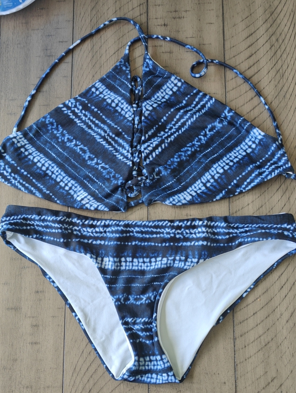 Blue Tie-Dye Lace-Up Bikini Set